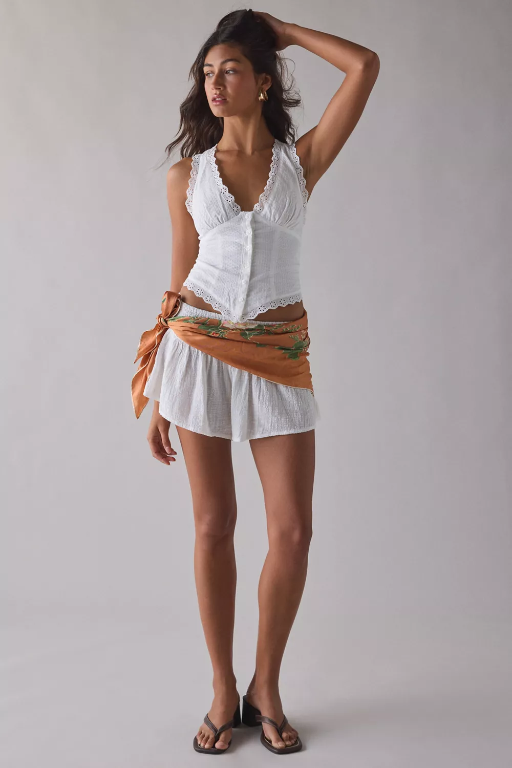 Kimchi Blue It's A Vibe Eyelet Lace Trim Corset Tank Top