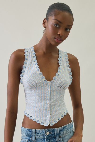 Kimchi Blue It's A Vibe Eyelet Lace Trim Corset Tank Top