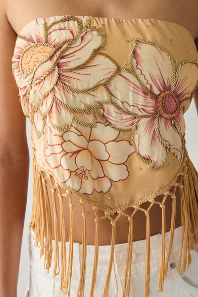 UO The Rain Beaded Embellished Fringe Tube Top