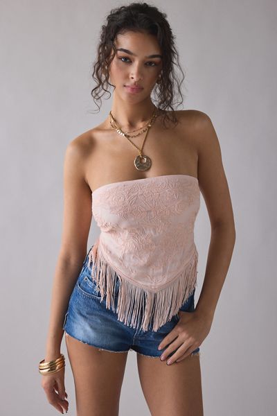 UO In The Rain Tie-Back Fringe Tube Top