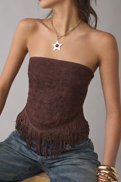UO The Rain Tie-Back Fringe Tube Top