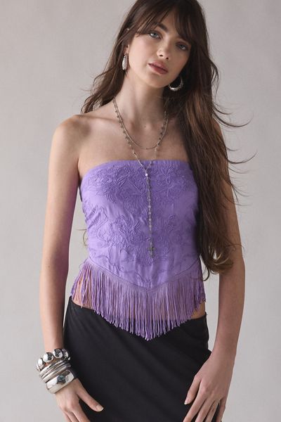 UO In The Rain Tie-Back Fringe Tube Top