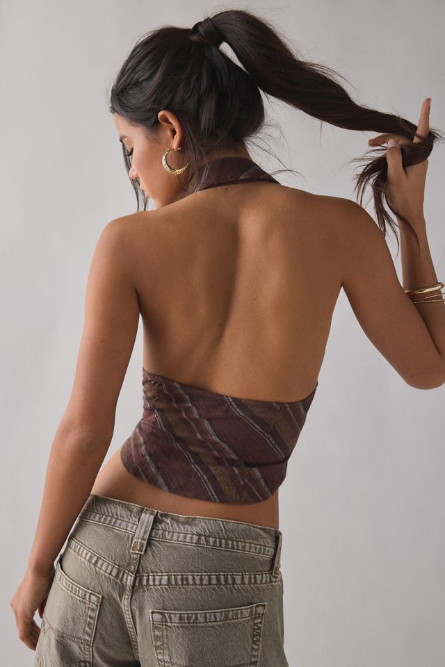 UO Tough Luck Slim Collared Plunging Halter Top #1
