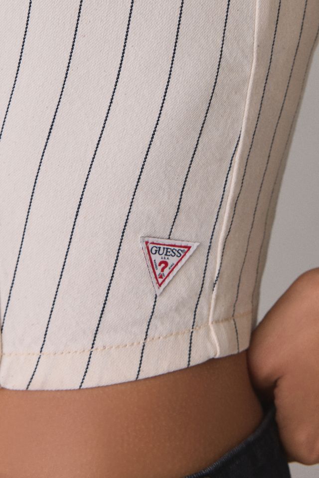 GUESS JEANS Striped Denim Sleeveless Cropped Shirt #3