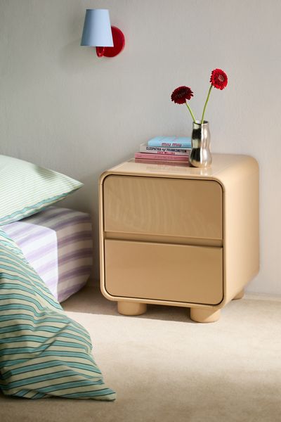 Cam 2-Drawer Lacquered Wood Storage Nightstand