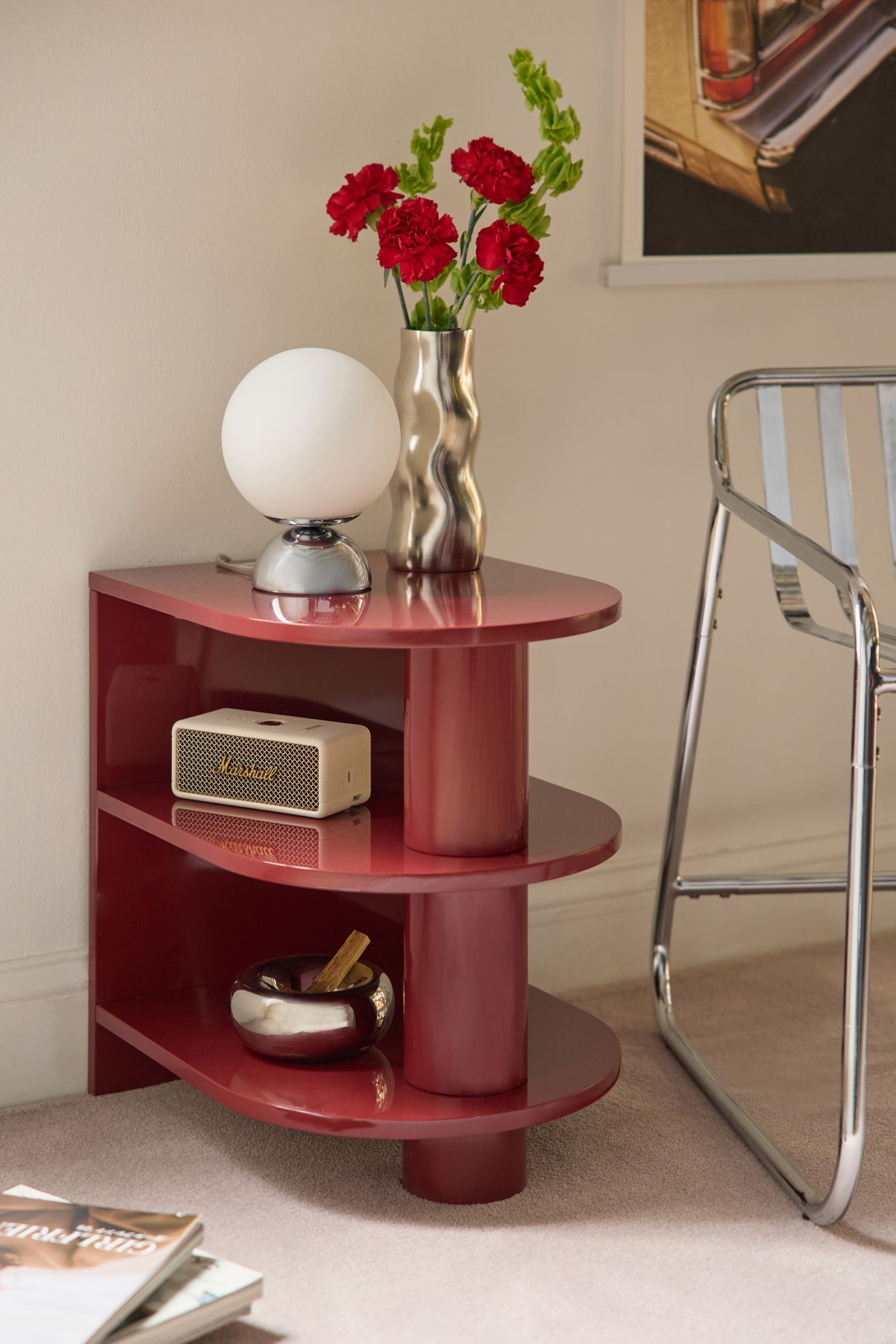 Cam Lacquered 3-Tier Storage Side Table - Maroon, ONE SIZE
