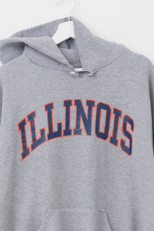 Vintage Y2K Distressed Russell Athletic Illinois Spell Out Pullover Graphic Hoodie Sweatshirt #1