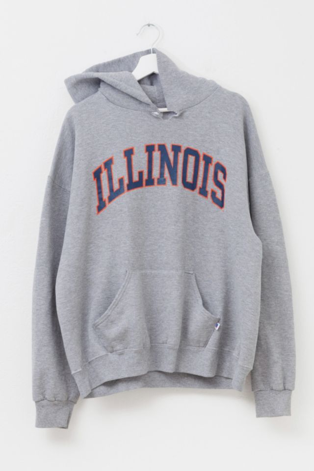 Vintage Y2K Distressed Russell Athletic Illinois Spell Out Pullover Graphic Hoodie Sweatshirt