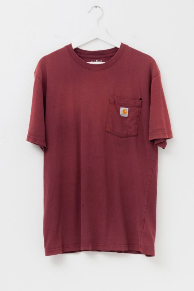 Vintage Y2K Distressed Carhartt Maroon Red Logo Pocket T-Shirt