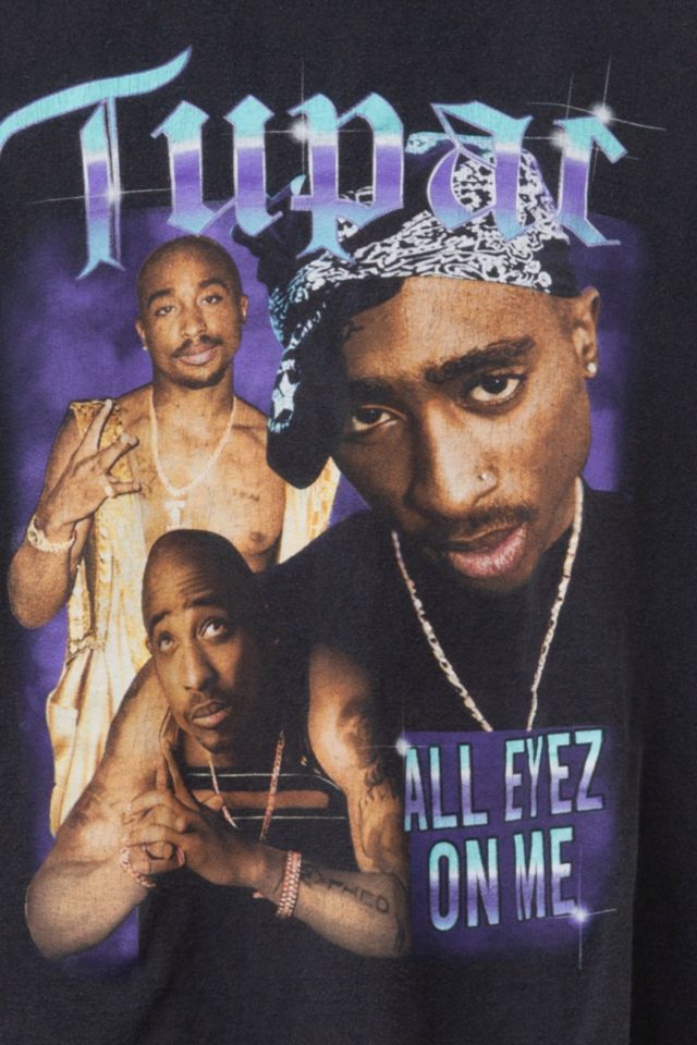 Vintage Y2K Tupac All Eyez On Me Distressed Black Graphic T-Shirt #1