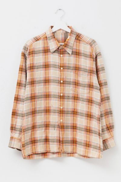 Vintage 1950s Distressed Cotton Orange Cream Thick Weave Button Up Work Shirt