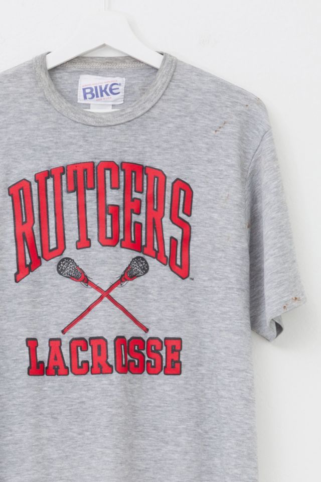 Vintage 1990s Distressed Rutgers University Lacross Spell Out Graphic T-Shirt #1