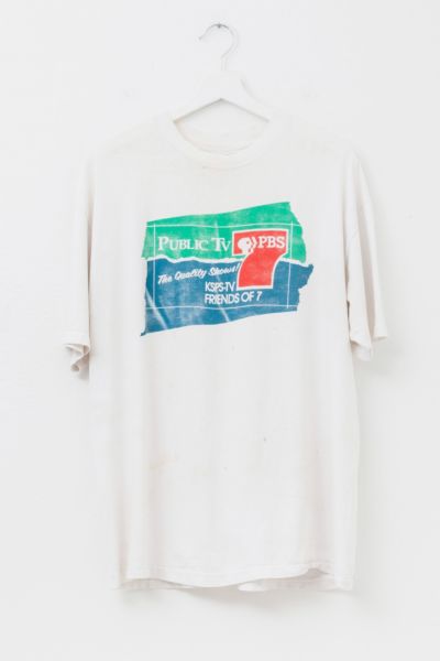 Vintage 1990s Distressed PBS Graphic T-Shirt Made in USA Single Stitch