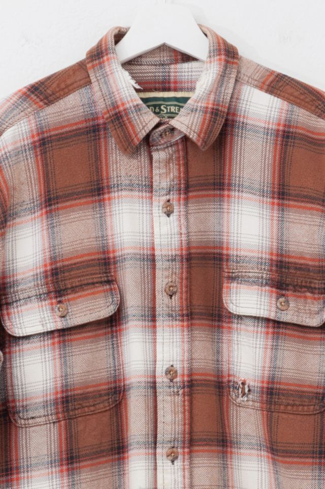 Vintage 1990s Distressed Brown Cream Plaid Cotton Flannel Button Up Shirt #1