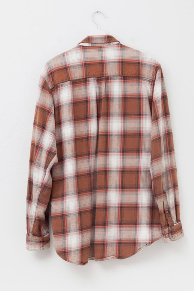Vintage 1990s Distressed Brown Cream Plaid Cotton Flannel Button Up Shirt #2