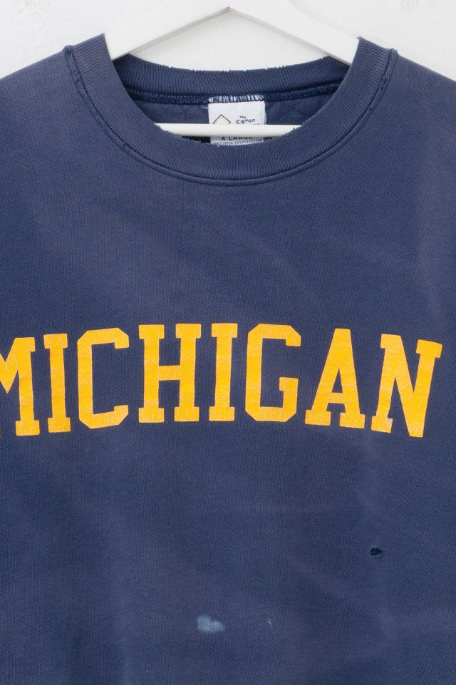 Vintage 1990s Distressed Michigan University Spell Out Graphic Blue Sweatshirt Made in USA #1