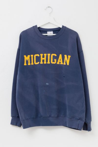 Vintage 1990s Distressed Michigan University Spell Out Graphic Blue Sweatshirt Made in USA