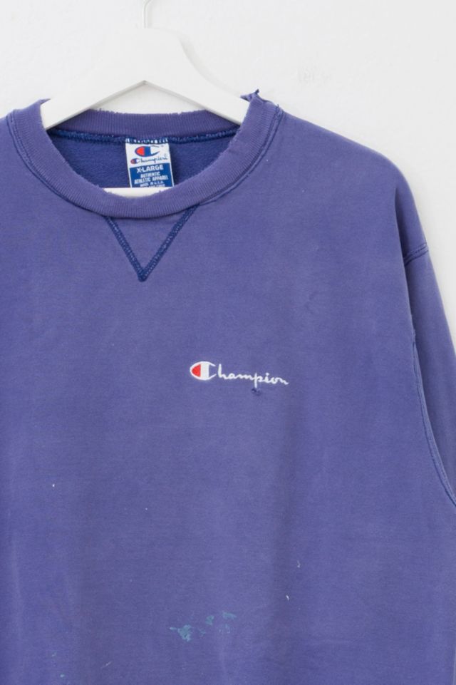 Vintage 1990s Distressed Champion Embroidered Logo V-Stitch Purple Crewneck Sweatshirt Made in USA #1