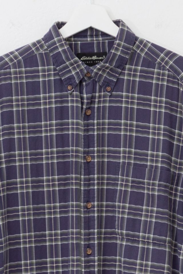 Vintage 1990s Eddie Bauer Blue Green Cotton Plaid Button Up Shirt #1