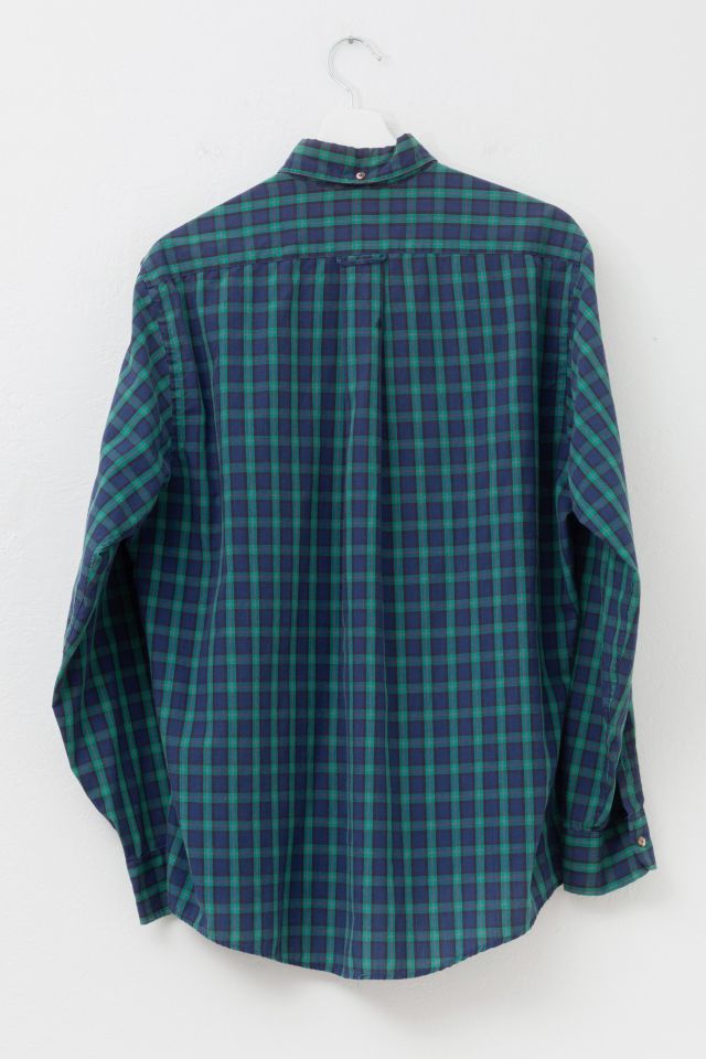 Vintage 1990s Gant Foxhunt Plaid Green Blue Button Up Shirt #2