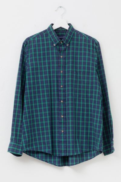 Vintage 1990s Gant Foxhunt Plaid Green Blue Button Up Shirt