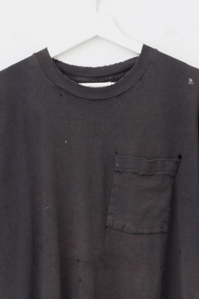 Vintage 1990s Heavily Distressed Blank Black Cotton Pocket T-Shirt #1