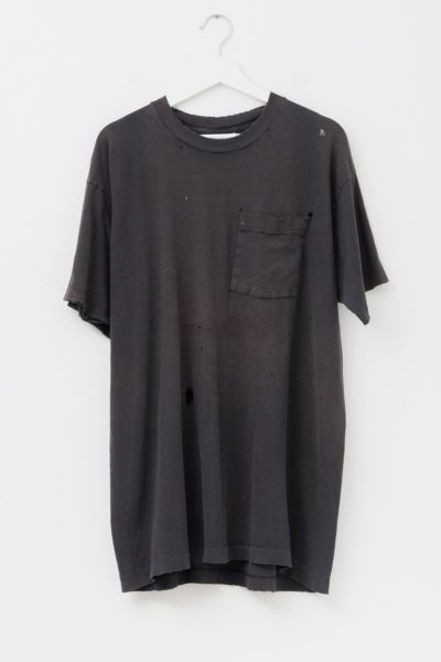 Vintage 1990s Heavily Distressed Blank Black Cotton Pocket T-Shirt
