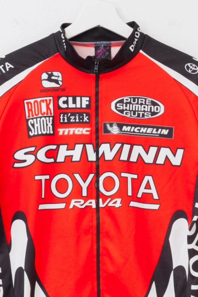 Vintage 1990s Schwinn Toyota All Over Print Red Black Rock Shox Mountain Bike Racing Jersey #1