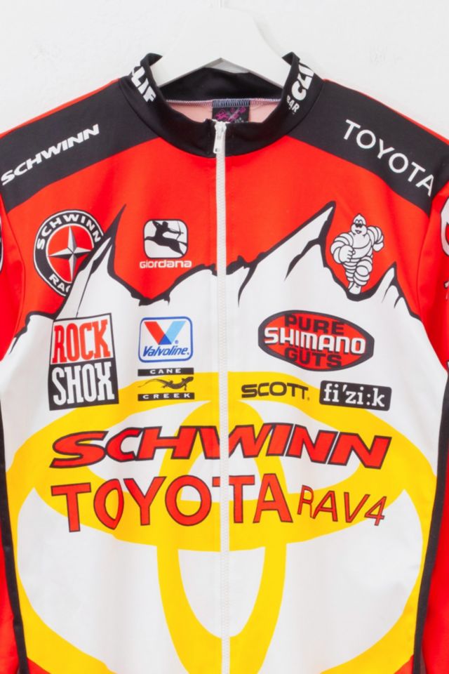 Vintage 1990s Schwinn Toyota All Over Print Red Yellow Mountain Bike Racing Jersey #1