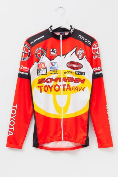 Vintage 1990s Schwinn Toyota All Over Print Red Yellow Mountain Bike Racing Jersey