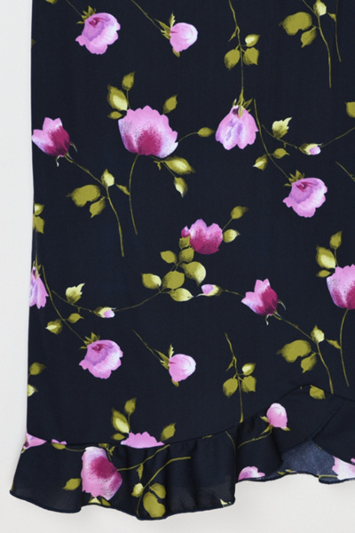 Vintage Y2k Black & Pink Printed Ruffled Midi Dress