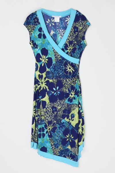 Vintage Y2k Aqua Patterned Midi Dress