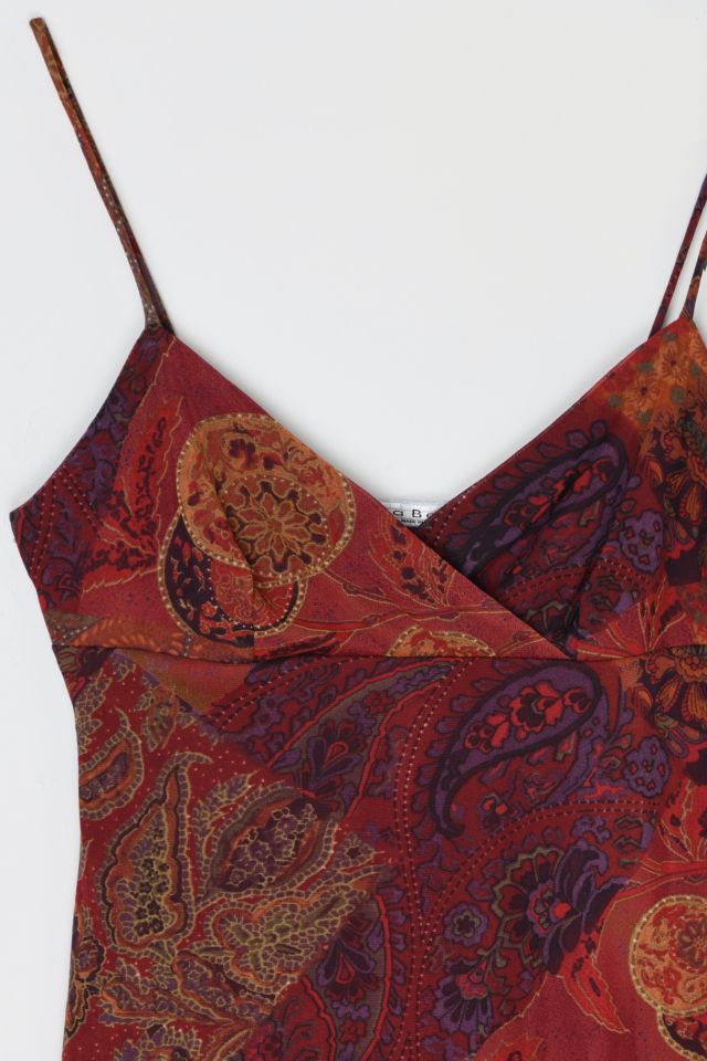 Vintage Y2k Dark Red Printed Midi Dress #1