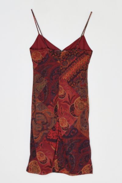 Vintage Y2k Dark Red Printed Midi Dress