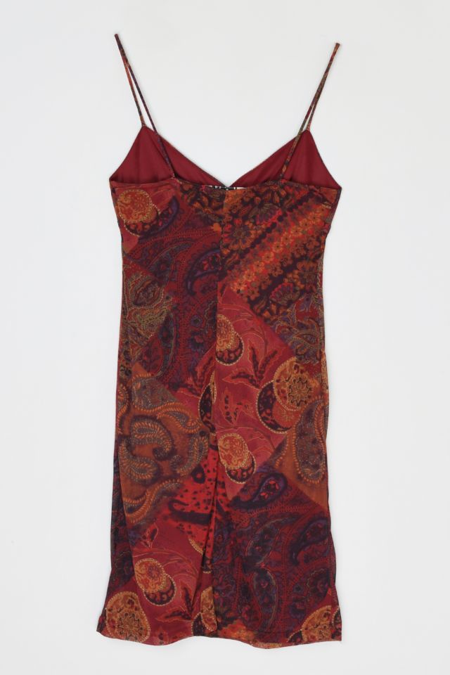 Vintage Y2k Dark Red Printed Midi Dress #3