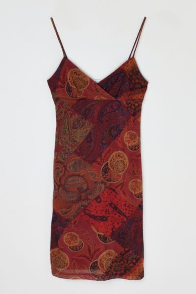 Vintage Y2k Dark Red Printed Midi Dress