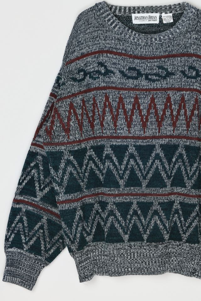 Vintage 90s Dark Colors Patterned Knit Sweater #1