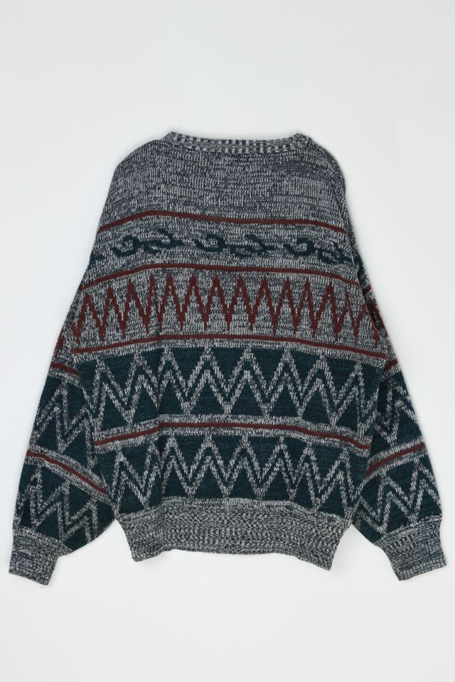 Vintage 90s Dark Colors Patterned Knit Sweater #2