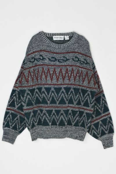 Vintage 90s Dark Colors Patterned Knit Sweater