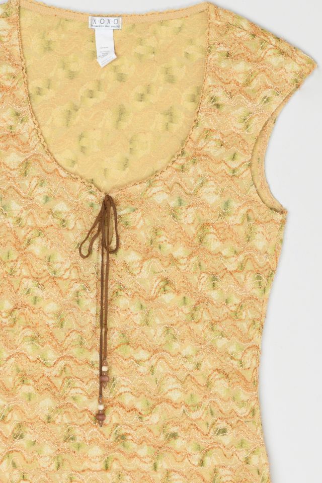 Vintage Y2k Textured Top with Beaded Tie #1