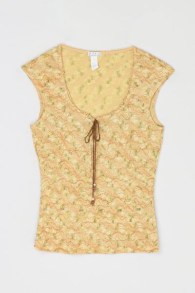 Vintage Y2k Textured Top with Beaded Tie