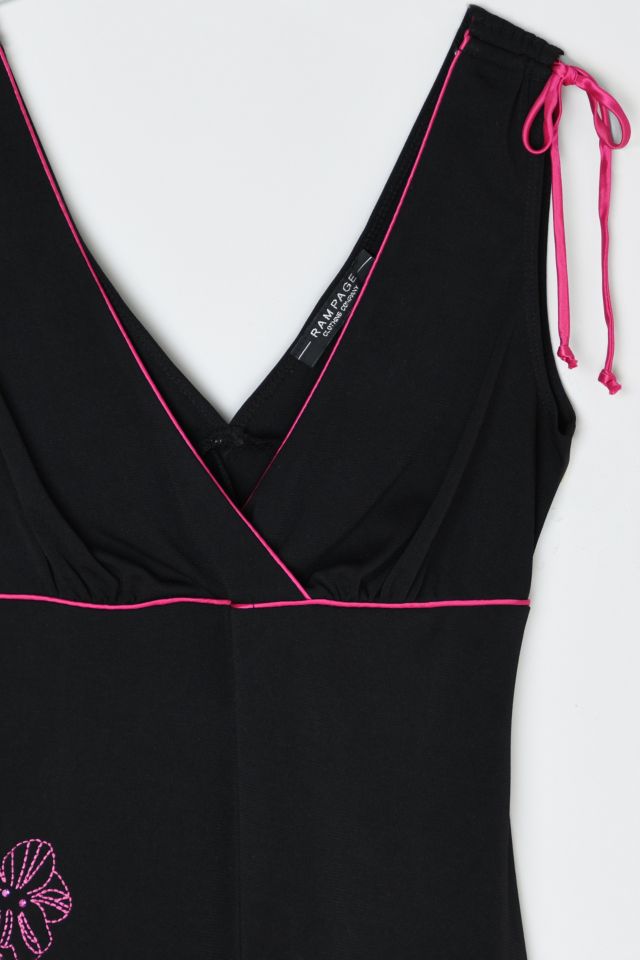 Vintage Y2k Pink & Black Embroidered Midi Dress #2