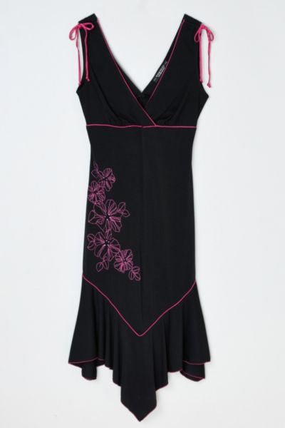Vintage Y2k Pink & Black Embroidered Midi Dress