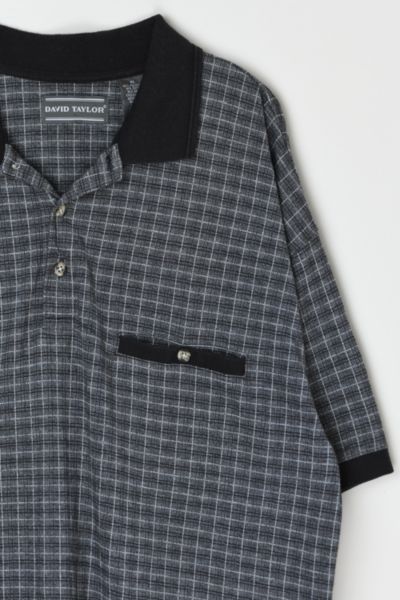 Vintage 90s Dark Grey Plaid Polo Shirt