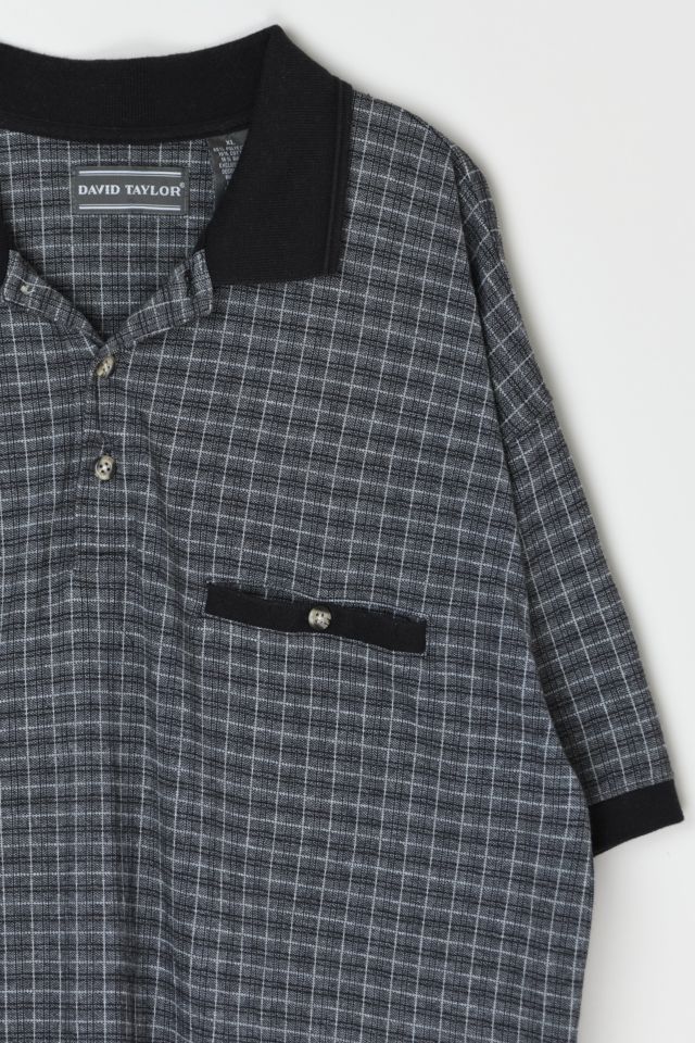 Vintage 90s Dark Grey Plaid Polo Shirt #1
