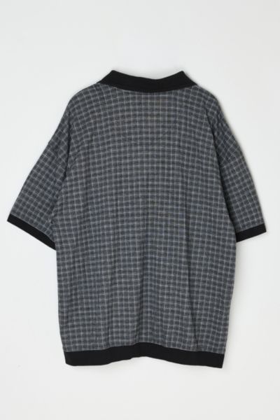 Vintage 90s Dark Grey Plaid Polo Shirt