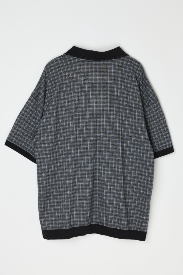 Vintage 90s Dark Grey Plaid Polo Shirt #2