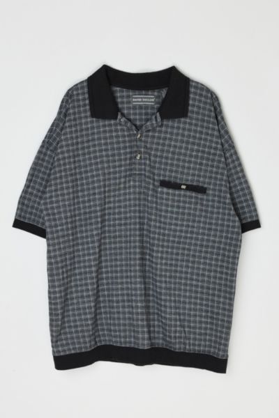 Vintage 90s Dark Grey Plaid Polo Shirt