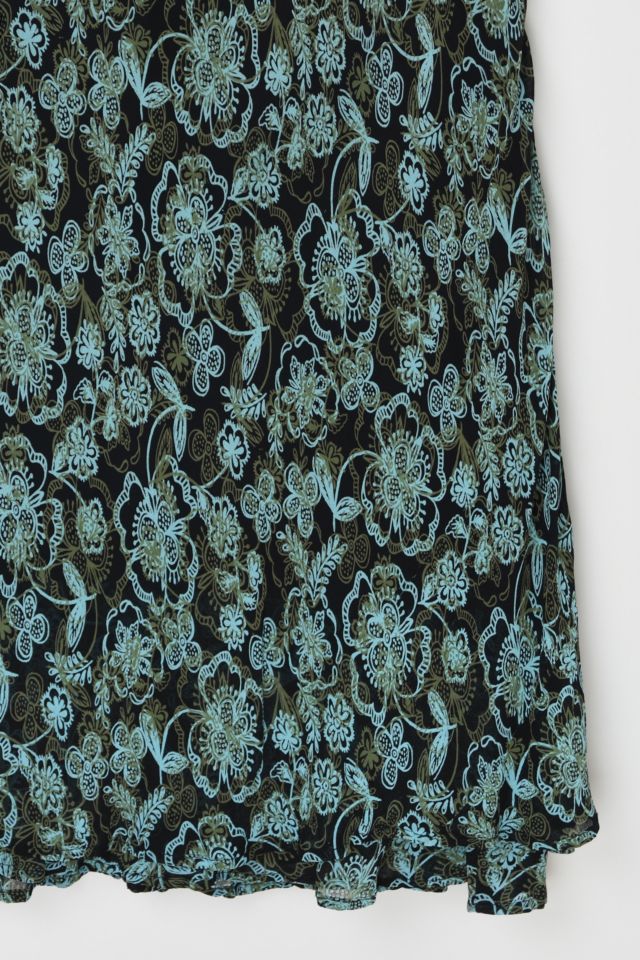 Vintage Y2k Black & Teal Printed Maxi Skirt #2