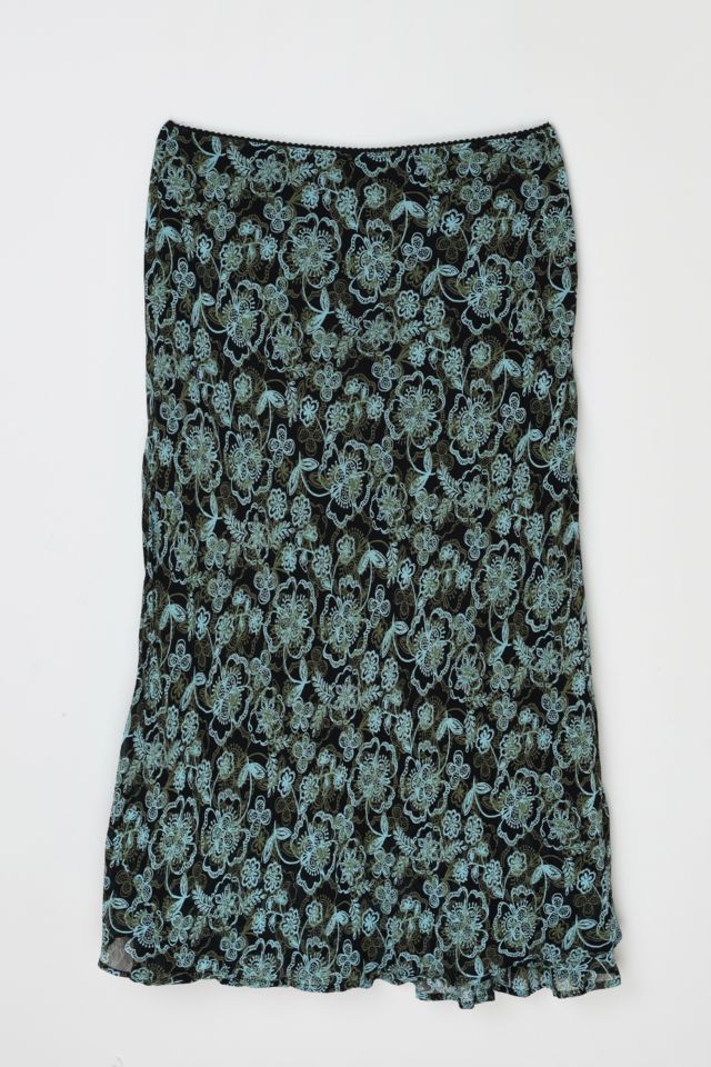 Vintage Y2k Black & Teal Printed Maxi Skirt #3